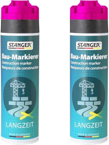 UvV® 2 x 500 ml Bau- und Markierungsspray Typ Colorline- Sprühdose mit Markierfarbe in vielen Farben (Pink (flour))