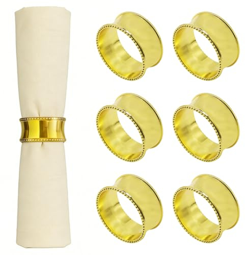 Yalulu 6 Stück Stahl Serviettenringe Servietten Halter Banquet Serviette Ring Dinner Hochzeits Hotel Weihnachten Dekoration Tischdeko (Gold)
