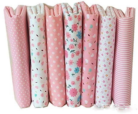 Egurs 7 Stueck Rosa Baumwollstoff Stoffpakete Patchwork Stoffe Baumwolle Tuch DIY Handgefertigte Nähen Quilten Stoff Baumwollgewebe Verschiedene Designs 25 * 25