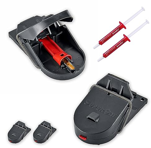 SWISSINNO Trappola per Topi PRO SuperCat – 2 trappole a scatto con esca al burro di arachidi – Sistema Easy Catch senza falsi scatti – Riutilizzabili igieniche affidabili – Include 2 siringhe di esca