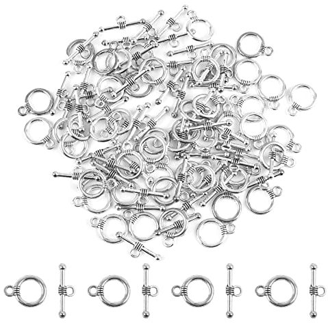 AUEAR, Armband-Knebelverschlüsse für Schmuckherstellung, Armbänder, Halsketten, DIY Handwerk (Silber, Kreisform, 50 Set)