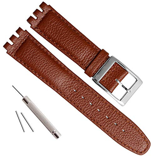 OliBoPo Alligator Grain Cow Leather Stainless Steel Buckle Watch Band Strap for Swatch