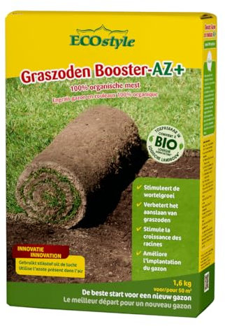 ECOstyle GazonStart AZ Engrais pour Pelouse Bio - Donne 120 Jours d'Alimentation - Pour Construction de Nouvelle Pelouse - Graines de Gazon & Gazon - 50 M² - 1,6 KG
