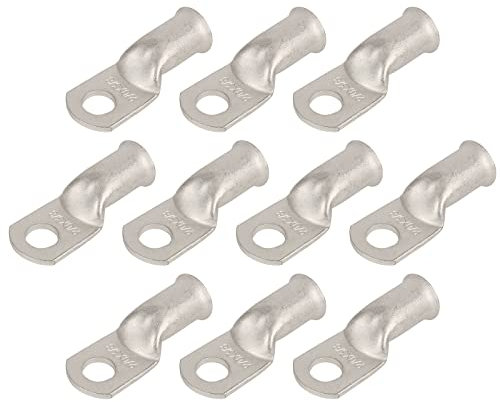 10PCS Heavy Duty Tinned Copper Wire Lugs 2/0 AWG Battery Cable Ends Tubular Bare Copper Eyelets Ring Terminal Connectors Marine Grade Wire Lugs Connectors (2/0 AWG - 3/8''Ring/Eye,10pcs)