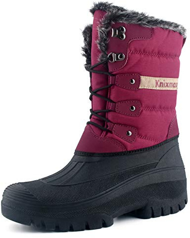 Knixmax Bottes Neige Femme Chaussures Hiver imperméable Chaudes Bottes de Randonnée Marche Montange Jardin Rouge EU 42