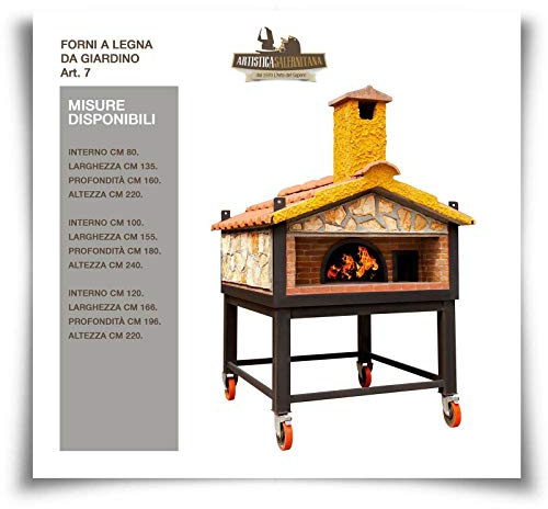 artistica salernitana Forno a Legna Napoletano per Pizzeria refrattario (con Ruote, Diametro Interno 120 cm)