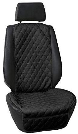 FH Group Car Seat Cushion – Faux Leather Single Front Seat Cover with Front Pockets, Airbag Compatible, Universal Fit Car Seat Cushion for Driver or Passenger Seat, SUV, Truck, Sedan & Van – Black
