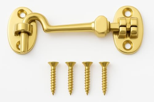 SISI UK® Cabin Hook 75mm Polished Brass Door Handle Store, Gate Latch, Door Latch, Door Hook, Hook and Eye Latch, Cabin Hook, Gate Hook, Hook and Eye, Garden Gate Latch, Door Catch