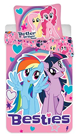 My Little Pony Bettwäsche, Bettbezug Besties Twilight Sparkle und Rainbow Dash 140 x 200 + 70 x 90 cm, 100% Baumwolle, mit Reißverschluss