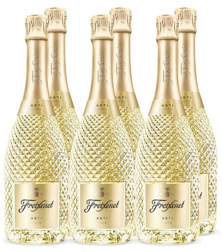 Freixenet Asti D.O.C.G. aus Piemont, Italien (6x0,75l) Süßer Schaumwein in edler Schmuckflasche mit Diamantoptik - Naturkorken - Moscato Bianco, vegan