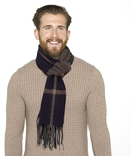 Herren Winterschal mit Quasten, weich, gebürstet, kariert, Schottenkaro, Grün (Green Check), Einheitsgröße
