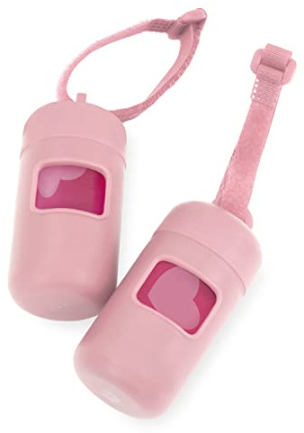Best Pet Supplies Dog Poop Bag Holder Leash Attachment with 30 Bags, Reusable Dispenser for Travel, Walking, Park, and Outdoor Use, Durable with Clip-On - Pink, Pack of 2