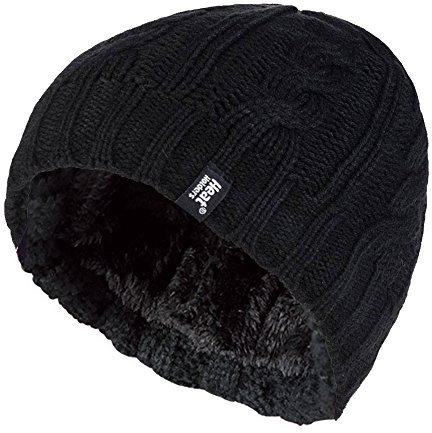 HEAT HOLDERS - Damen Innen Fleece Winter Warm Zopfmuster Beanie Strickmütze mit Umschlag