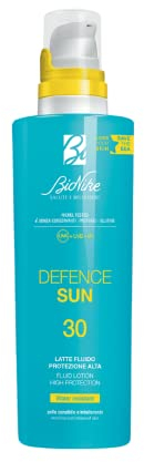 Bionike Defence Sun - Latte Fluido Solare Corpo per Pelli Sensibili e Intolleranti SPF 30, Azione Protettiva e Antiossidante, Waterproof e non Appiccicoso, Rafforza e Ripara la Pelle, 200 ml