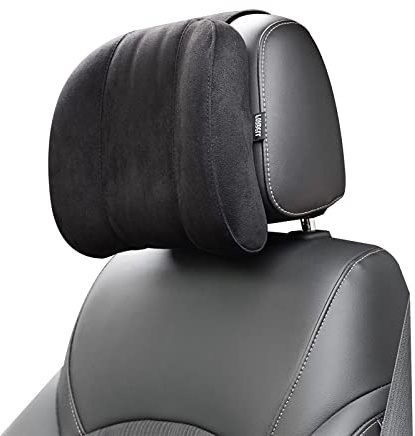 Forbell Oreiller de Nuque en Coton à Mémoire de Forme pour Appuie-Tête de Voiture, Tissu Daim Respirant, Mousse à Mémoire de Forme, Installation Facile avec Velcro, Noir