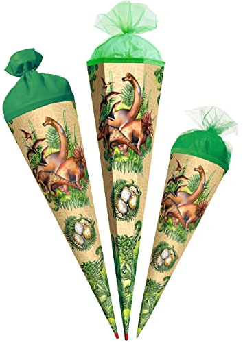 alles-meine.de GmbH Schultüte - Dinosaurier/Dino 35-85 cm Größe wählbar mit/ohne Holzspitze - Zuckertüte - Zuckertüte - Tüllabschluß/Filzabschluß - eckig/rund - J..