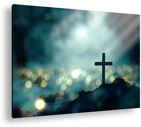 deyoli Christliches Kreuz Format: 60x40 als Leinwandbild, Motiv fertig gerahmt auf Echtholzrahmen, Hochwertiger Digitaldruck, Kein Poster oder Plakat