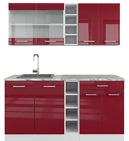 Vicco Singleküche R-Line, Rot Hochglanz/Weiß, 160 cm