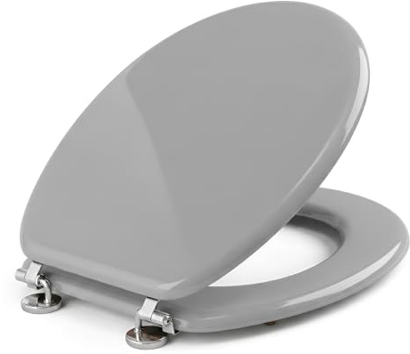 Optimal Products 18'' INCH MDF Universal Bathroom WC Toilet SEAT Quick Easy FIT Wooden Oval Shape (Grey)