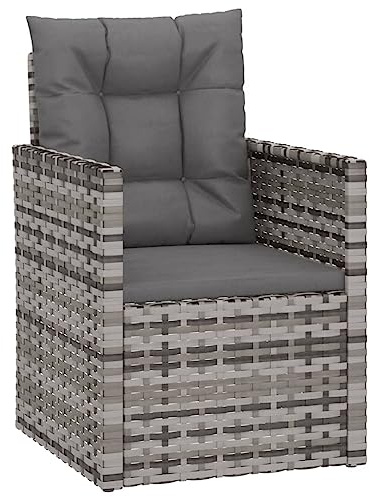 vidaXL Gartensessel mit Kissen Grau Poly Rattan