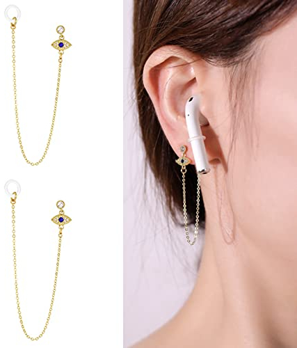 NILSTOREY Anti-Verlust-Ohrring für Airpod-Halter, Ohrringe, durchbohrt für Ihre Ohren, kabellose Ohrbügel, Ohrhörer-Halter, Stecker, kompatibel mit Airpods 2 & 1 3/Pro (Teufelsauge)