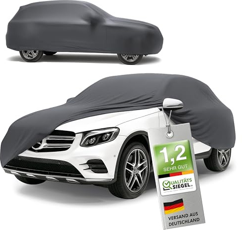 WALSER Premium Abdeckung Auto Indoor Stretch Plus Qualitätssieger Sehr Gut* Autoabdeckung Winter Autogarage Abdeckung Autoplane Winter Autogarage Abdeckung Winter Abdeckplane SUV/VAN Größe 9 anthrazit