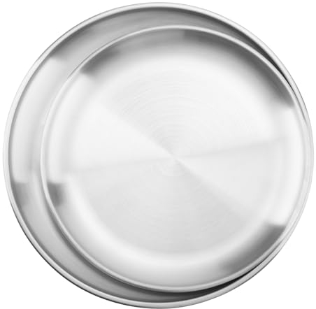 YIXNSW 2 bandejas para pizza de acero inoxidable, redondas, diámetro de 20 cm/23 cm, molde para pizza, acero inoxidable, para uso doméstico, horno, camping, pícnic, color plateado