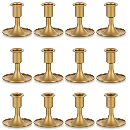 Romadedi Kerzenständer für Stabkerzen aus Metall, 12er-Pack, Gold