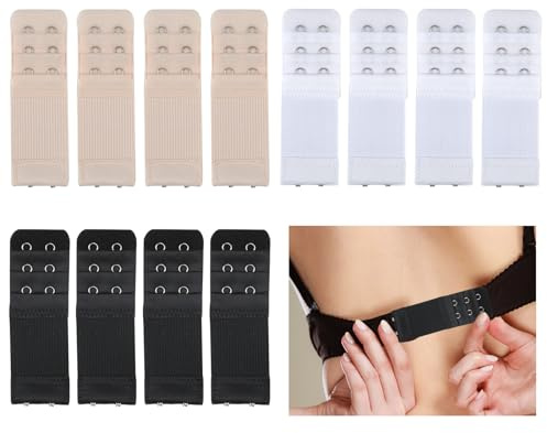 Ownkim Estensioni Reggiseno 2 Ganci,Kit da 12 Pz con Prolunga Chiusura a 3 File,Vari Colori Nero, Bianco e Pelle,Reggiseno da Donna Bra Estensore,2 Ganci per Biancheria Intima