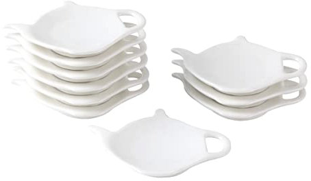PRECITIME Teebeutelhalter aus weißem Porzellan, Set mit 10 Teebeutel-Untersetzern, Klassische Teelöffelablage, Teebeutelablage, Teeparty-Geschenke