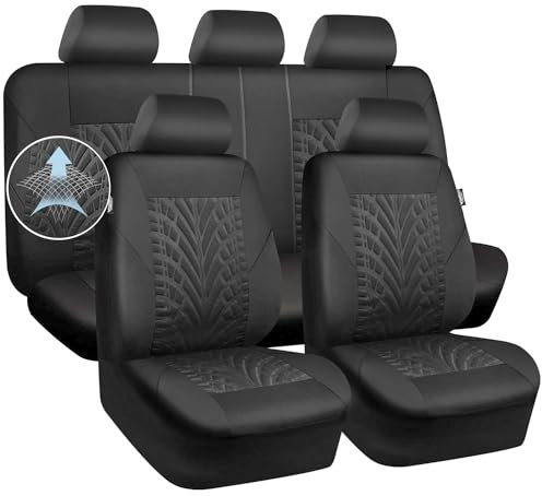 HENYEER Sitzbezüge Auto,9 Stück Autositzbezüge Universal,Wasserdicht Atmungsaktiver mit Den Meisten Limousinen SUV (Schwarz)