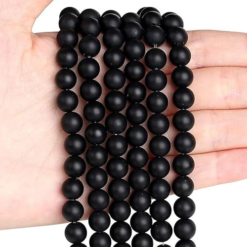 XIANNVXI 8mm Naturstein Schwarzer Achat Mattiert Perlen zum Auffädeln mit Loch Runde Kristalle Edelsteine zum Auffädeln Perlen für Armbänder Ketten DIY Schmuck Basteln (ca. 47 Stück)
