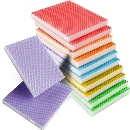 Schleifschwamm 12 Stück Nass-Trocken-Schleifpapier 120-400 Körnung Schleifschwamm Fein, Handschleifblöcke Schleifpads für Holz Handwerk, Metall, Autokarosseriereparatur, Keramik