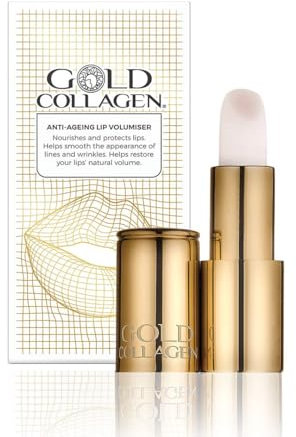 GOLD COLLAGEN Lip Volumiser - Anti-Ageing Lip Balm with Coconut Oil, Castor Oil, Marine Collagen & Vitamin E - Super Moisturising Lip Plumper, Enhances Lips Volume with Regular Use - Pearl Effect