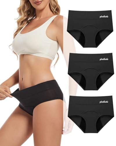 Gladbecke Period Pants for Women 60ML Heavy Flow Absorbency High Waist Leakproof Menstrual Underwear Soft Breathable Postpartum Knickers Pack of 3 Multicolour