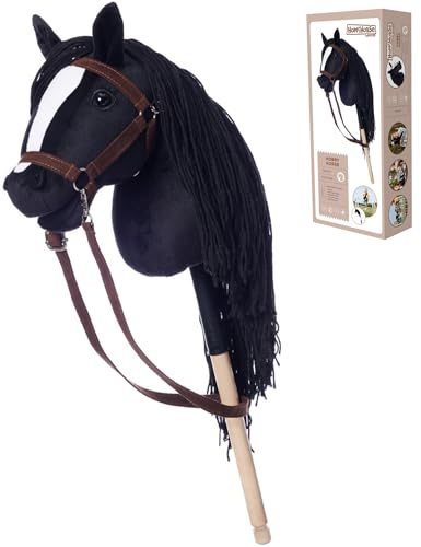 HOPPIHORSE-Edizione Sportiva Hobby Horse A3, Cavallo con bastone con cavezza, redini, tracolla, coda e impugnatura in silicone, Hobby horse cavallo di alta qualità in peluche in una confezione regalo