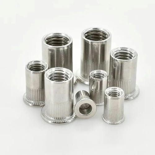 Blindnietmuttern aus Edelstahl, Flachkopf-Gewindemuttern, Einsatz aus Metall-Aluminiumlegierung, Flanschmutterneinsatz M3 M4 M5 M6 M8 M10 M12, Nietmutter-M4 (10 Stück), Edelstahl 304