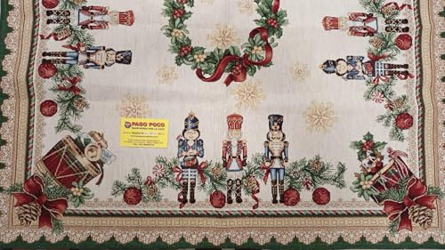 Tischläufer Streifen und Zentrum Design Weihnachten mit Nussknacker-Muster 100% Baumwolle Gobelin Garn aus Lurex Made in Italy !! (Mitte 90 x 90)