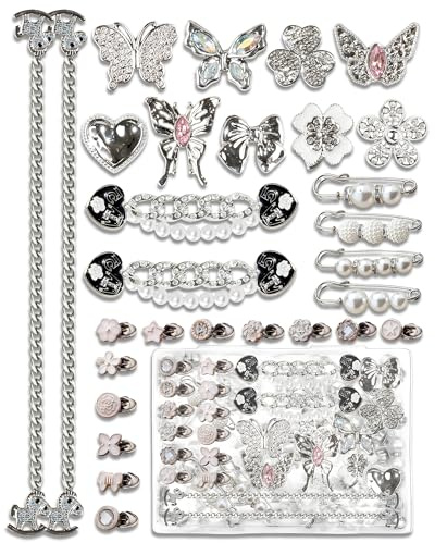 COYWX 29PCS Junk Socks & Bag Charms Kit for Women - Silver Brooches and Pins, Pearl and Rhinestone Sock & Bag Charms with Safety Pins, DIY Accessories for Decorating and Personalizing Socks and Bags