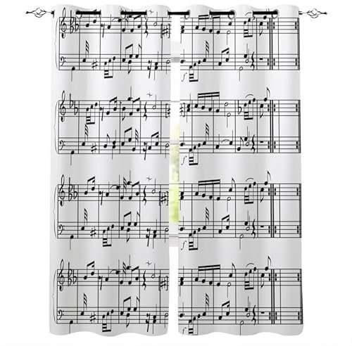 Rptidmv Vorhänge mit Ösen weiße Noten Vorhang Blickdicht Verdunklungsvorhänge Thermovorhang Schallschutz - Wohnzimmer Schlafzimmer Büro Deko Garten 2er Set -140 x 245 cm (B x H)