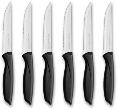 Ruffulon Steak Knives Set of 6,Sliver Steak Knife,Serrated Stainless Steel Kitchen Knife with Ergonomic Handle,Durable Multipurpose Kitchen Knives,Sharp Dinner Knife,Rust Resistant,Dishwasher Safe