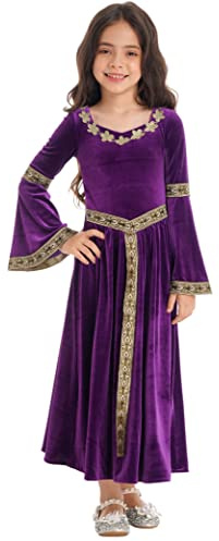 Vxuxlje Robe de Princesse Médiévale Renaissance pour Enfant Fille Déguisement Carnaval Robe Soirée Fête à Evasé Manches Longues Cosplay Costume Halloween Mascarade