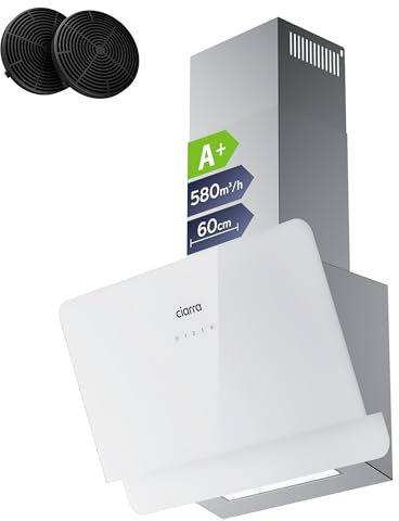 CIARRA CBCS6765C A+ - Cappa Aspirante Senza Testa, 60 cm, 580 m³/h, con Filtro ai Carboni Attivi CBCF055, 3 Livelli di Potenza, Montaggio a Parete, Cappa Aspirante per Cucine, Argento