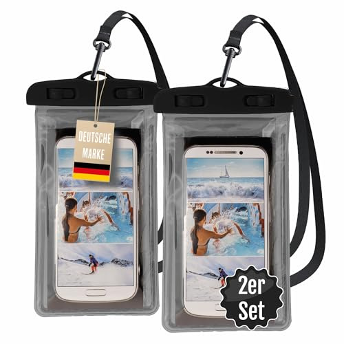 Active Peak® wasserdichte Handyhülle 2er Set Unterwasser Handtasche passend für iPhone, Samsung UVM. Schutzhülle für Smartphones bis 6,5 Zoll; Ideal für Strand Schwimmbad Reisen & Outdoor (Schwarz)