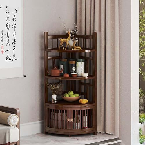 Scaffale angolare da pavimento, design a profilo curvo, salvaspazio per soggiorno, piccolo tavolo ad angolo credenza usato come antico, porcellana (100 cm)