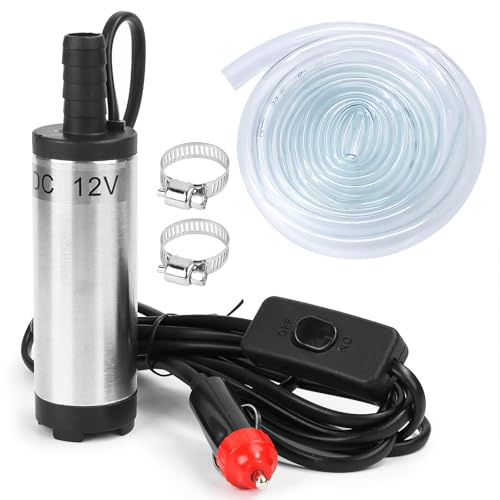Fuel Transfer Pump 12v Diesel Pump for Oil Transfer Submersible Water Pump for Caravan Boat Car Tank Motorhome Bilge with 3 M Hose,2 Hose Clamps (12V Outlet)