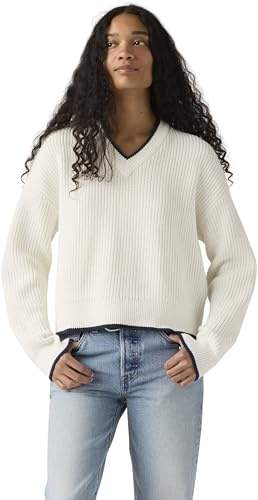 Levi's Mujer Jersey Reese con Cuello de Pico, Relaxed Fit, Blanco Sucio (Tofu), M