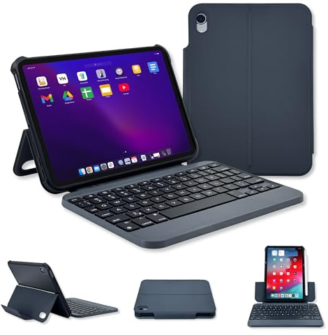 Macally Funda de teclado para iPad mini 7 (A17 Pro, 2024) y 6 (2021) de 8.3 pulgadas, teclado ligero para iPad mini con cubierta magnética con visualización horizontal/vertical, teclas de tamaño