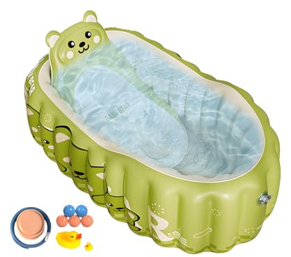 Bañera Inflable Bebé - Piscina Hinchable para Bebés con Bomba de Aire y Juguete de Baño,Bañera Plegable Imprescindible para Baño en Casa y Viaje