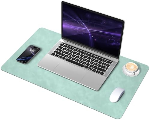 BLESWIN Distressed Schreibtischunterlage, Schreibtischunterlage aus Wildleder und Leder, Rutschfeste Computermatte für den Schreibtisch, Schreibtisch-Unterlage für Büro und Heim (Mintgrün, 60x34cm)